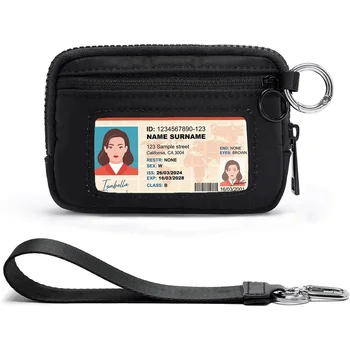 YDF The Iris Wallet for Women Mini Zip Card Case with Clear ID Window Zipper Coin Purse Lightweight Portable Keychain Wallet 1