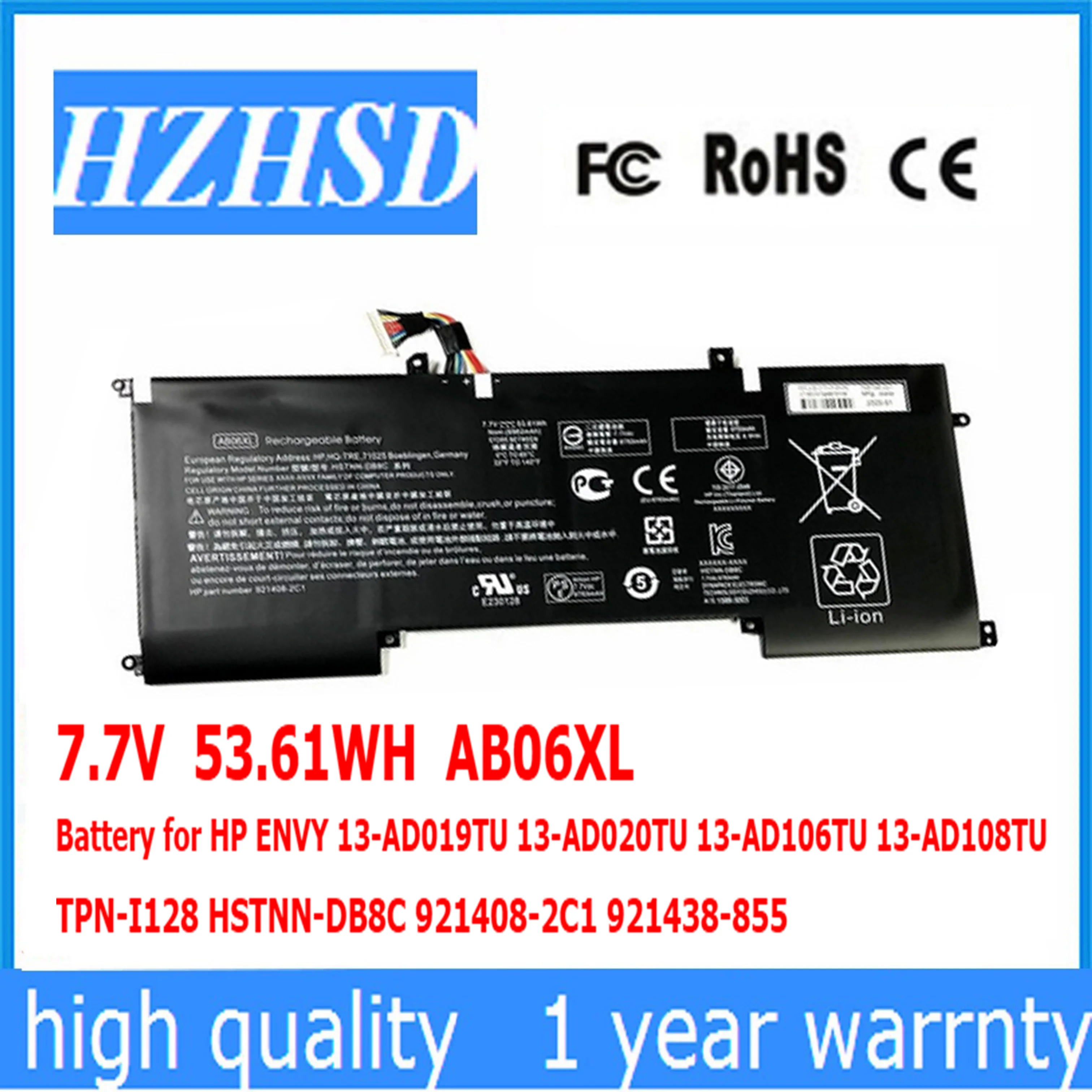 

7.7V 53.61WH​​​​​​​ AB06XL Battery for HP ENVY 13-AD019TU 13-AD020TU 13-AD106TU 13-AD108TU TPN-I128 HSTNN-DB8C 921408-2C1 921438