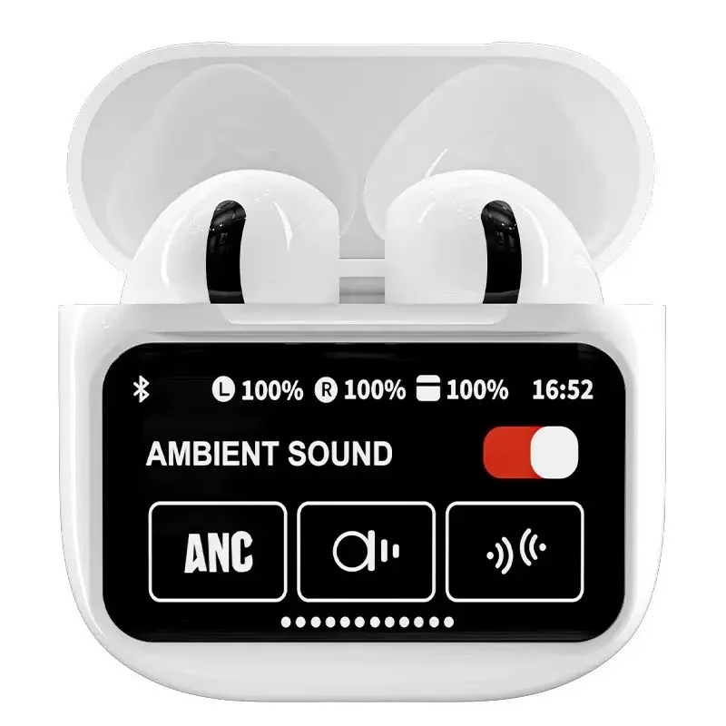 Auriculares Bluetooth con Pantalla Táctil, ANC/ENC Doble Reducción de Ruido, Control Táctil, Estuche de Carga con Pantalla, IPX4 Impermeable, Compatible con iPhone/Android
