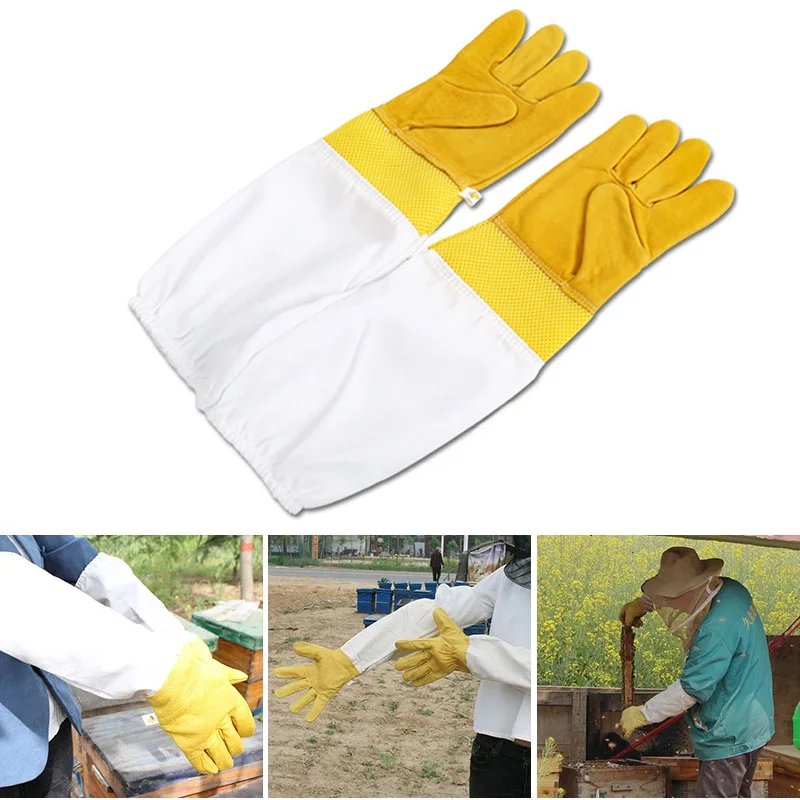 

1pair Beekeeping Gloves Protective Sleeves Breathable Anti Bee Plus Size Sheepskin Long Gloves For Beekeeper Beekeeping Supplies
