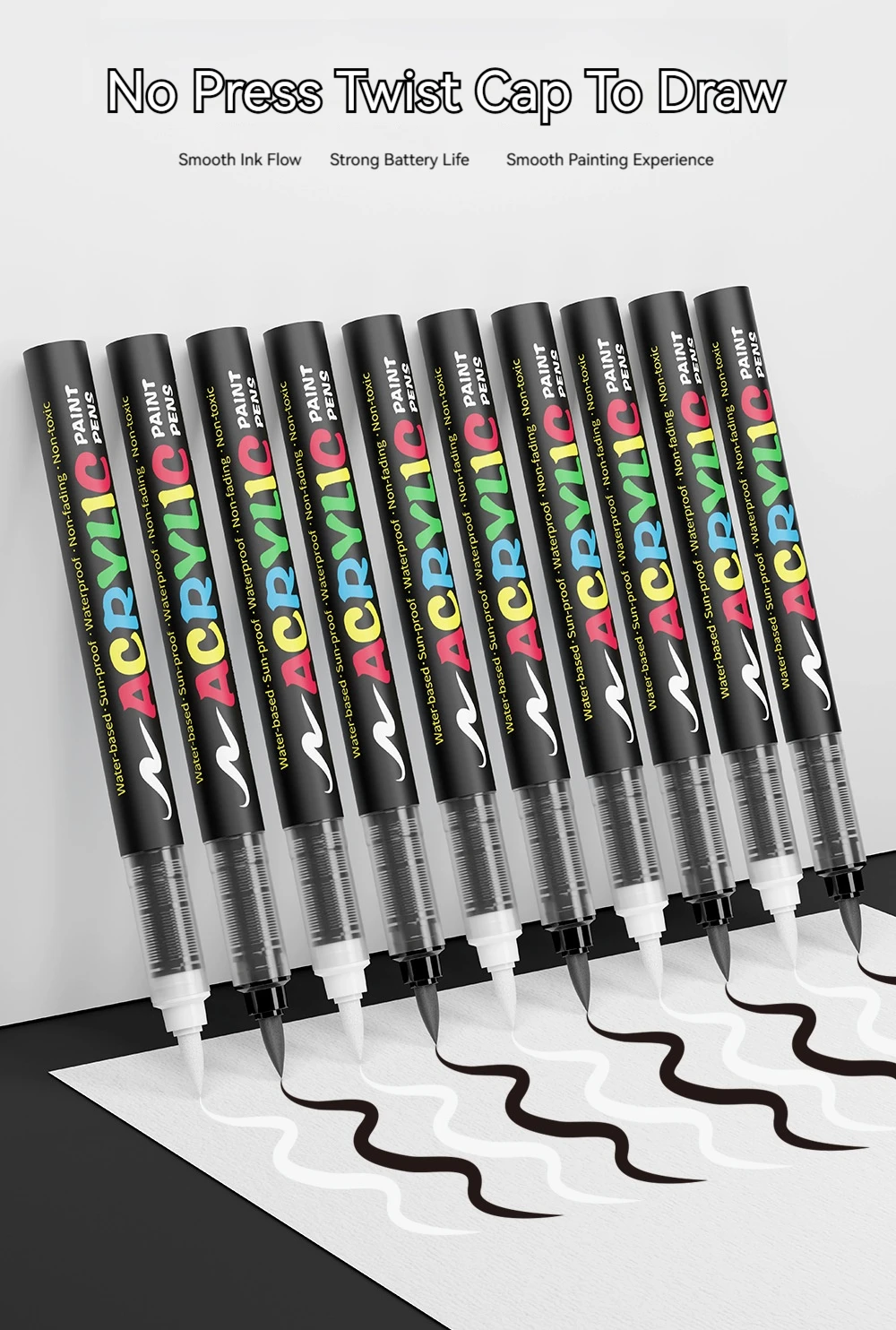 8 Stück Schwarz-Weiße Acryl-Farbstifte, Farbmarker mit Hohem Tintenvolumen für Zeichnen, Skizzieren, Holz-, Glas- und Stoffkunst – Detail 6