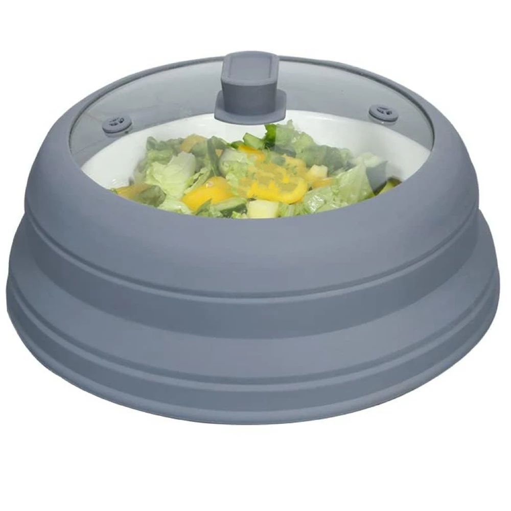 10.5 inch Microwave Splatter Cover Vented Glass Cover Splatter Guard Lid with Collapsible Silicone as Pot Plate 9in food cover,microwave cover