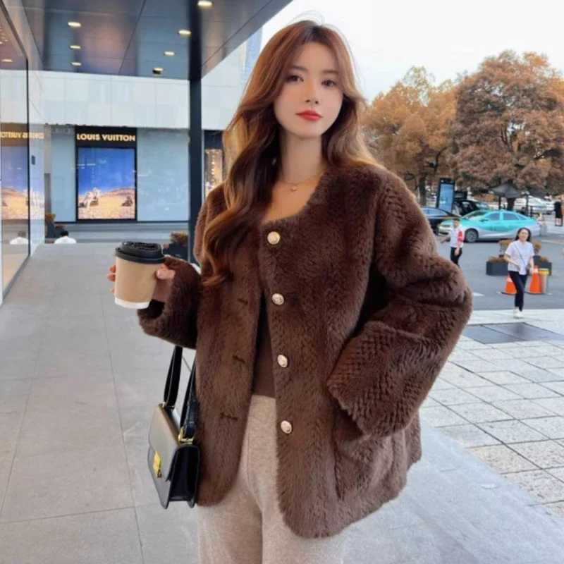 2023 New Women Short Temperamental Artificial Mink-Fur Outer Fur Coat Winter Female Solid Color Casual Versatile Fur Outwear