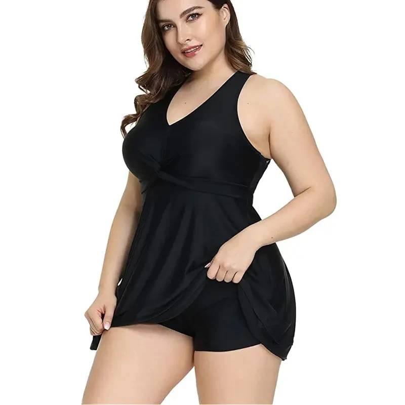 Women Summer Swimsuit Plus Size Swimdress Two Piece Cross Back Tankini Set Swimwear High Waist Chubby Swimsuits Best Sellers In Plus Sized Clothing