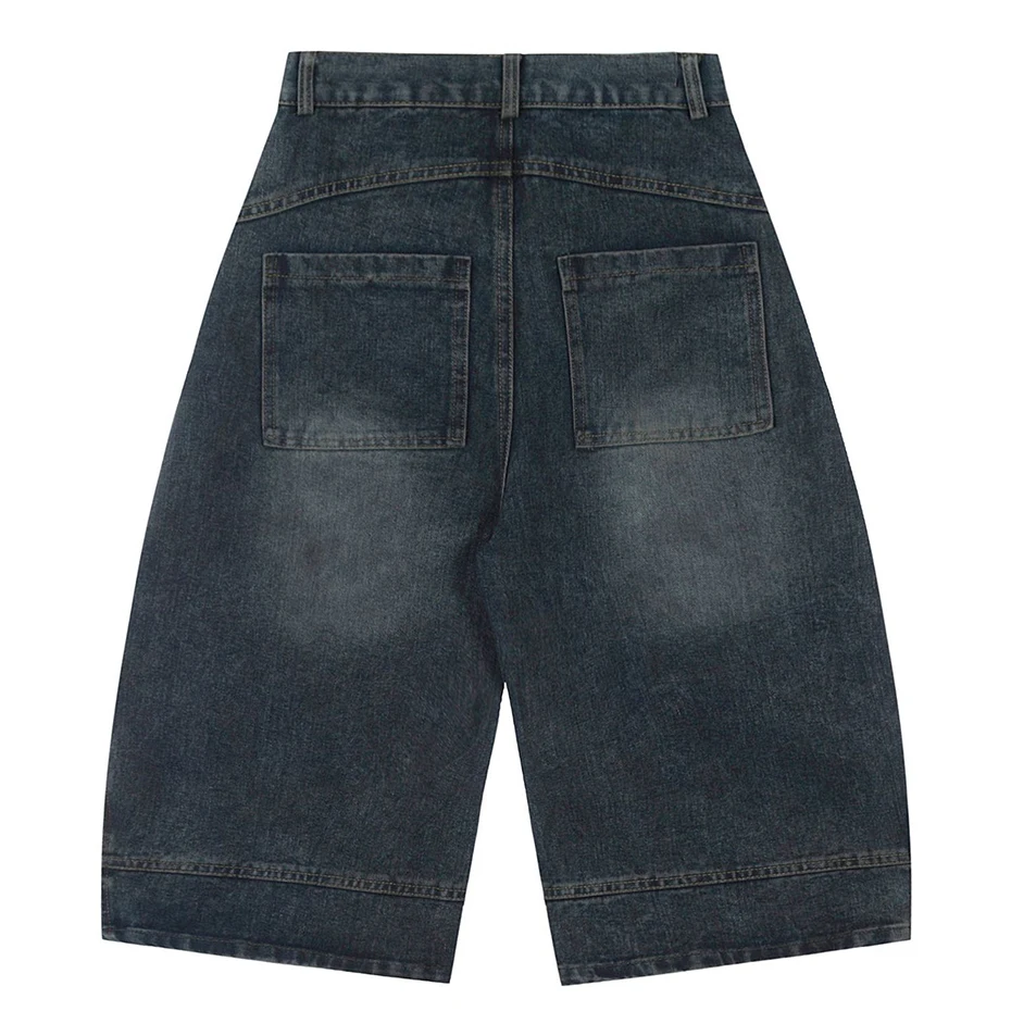 Men Summer Denim Shorts Loose Casual Jeans Shorts Streetwear Harajuku Oversized Hip Hop Black Blue for Male