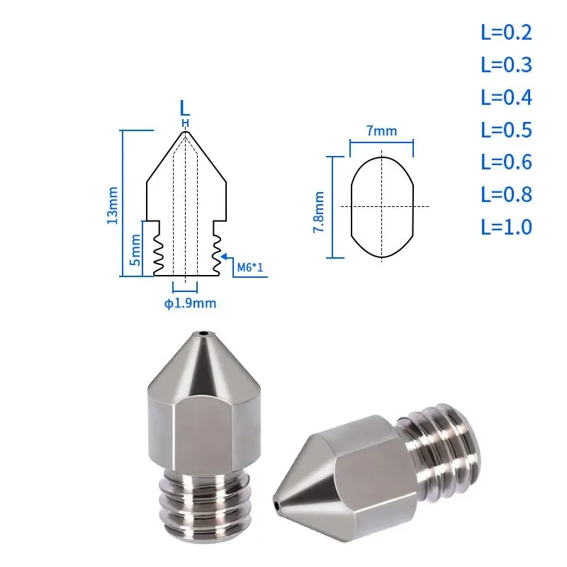 티타늄 합금 3D 프린터 부품, 깍지 MK8, 1.75mm 소모품 CR10 CR10S Ender-3 압출기 헤드, 3D 프린터 깍지, 0.2mm-0.5mm