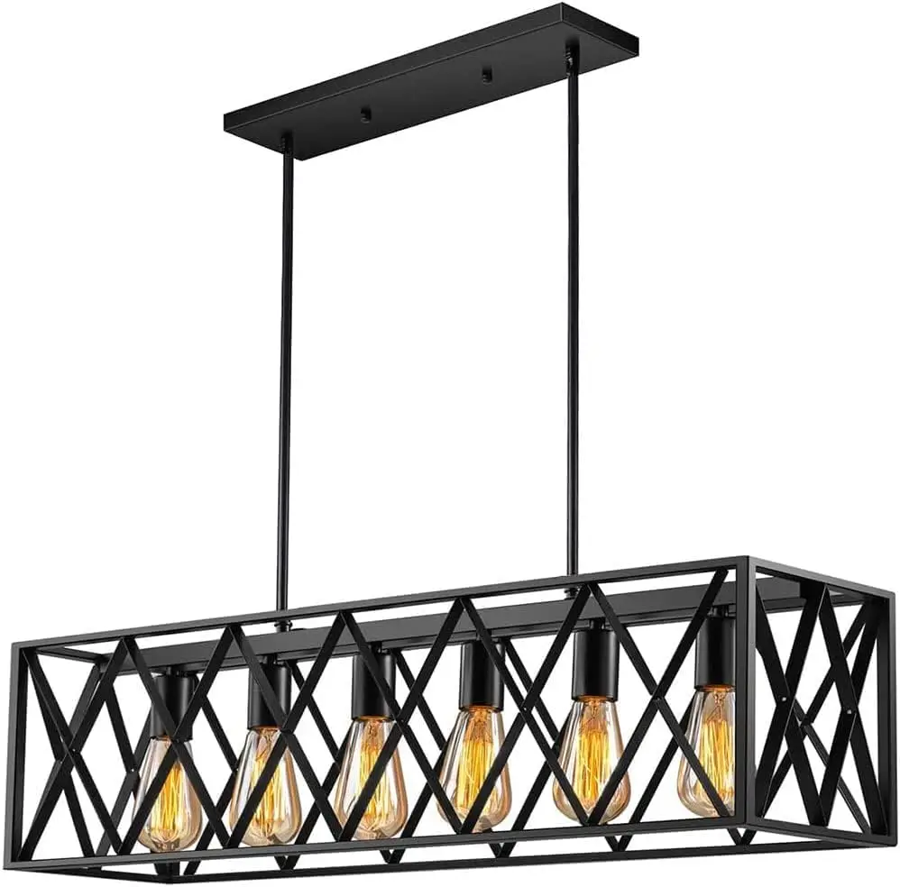 

Light Modern Farmhouse Chandelier Industrial Black Rectangular Chandeliers Antique Linear Pendant Ceiling Light Fixture