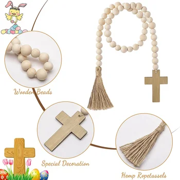 Easter Colorful Wood Beads with Cross 6