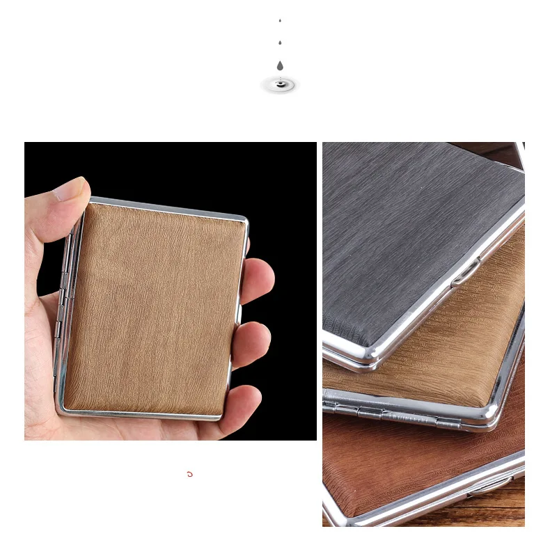 20 pack Leather Cigarette case creative personalized imitation wood grain Coarse tobacco men portable cigarette box accessories