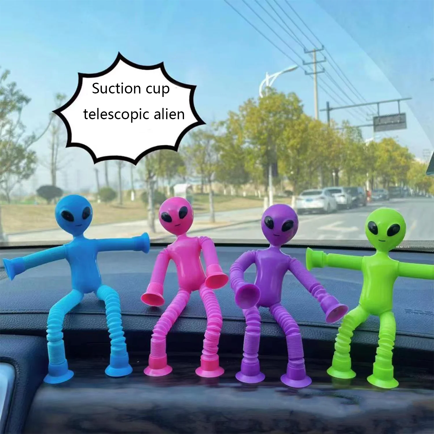 Cartoon suction cup telescopic tube,alien versatile stretching tube, interactive puzzle decompression toy,with and without light 6
