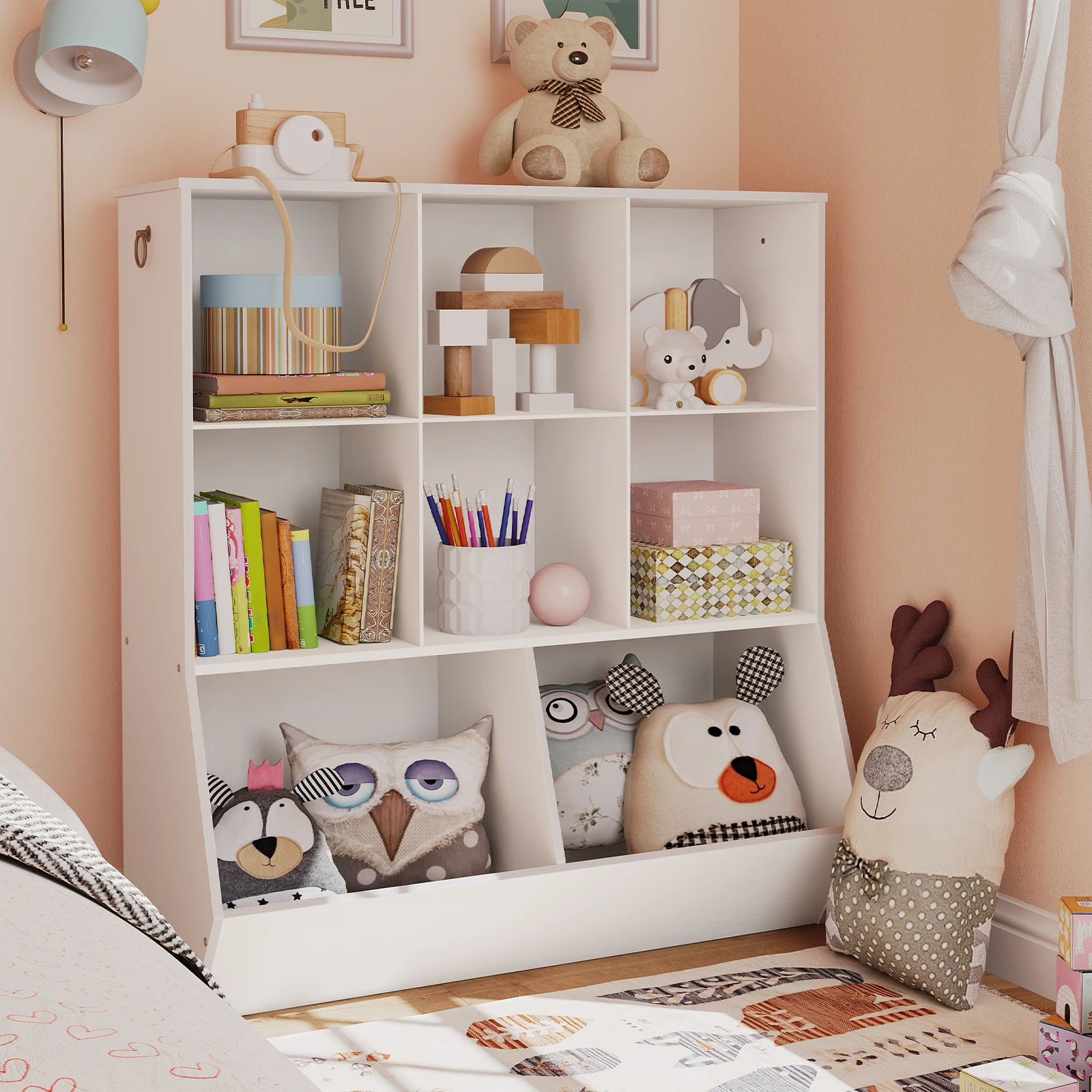 Kids Bookshelf, Toy Storage Cabinet, Kids Toy Organizer, 8 Cubicles, Bookcase Footboard, Bookshelf for Kids, for Playroom 6