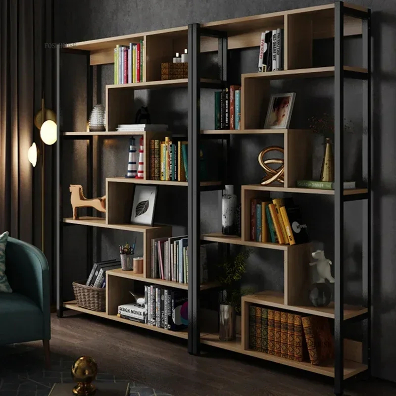 Simple Steel Floor-to-ceiling Bookcases Multi-layer Bookshelf Modern Home Furniture Wooden Desk Organizer Office Storage Shelf T