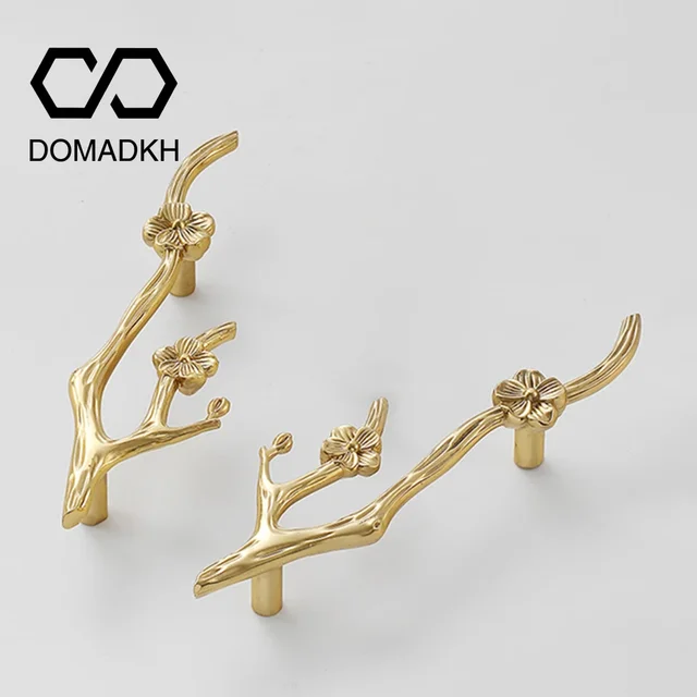 สาขาดอกไม้ทองเหลืองประตูตู้จับ Nightstand ดึงที่ไม่ซ้ํากันลิ้นชัก Dresser Knobs ตู้เสื้อผ้าดึงห้องครัว Fine ฮาร์ดแวร์ 1