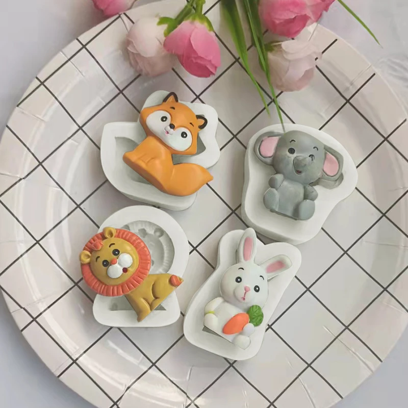 3D 동물 곰 돼지 토끼 실리콘 사탕 공예 금형, 수지 도구, 컵케이크 베이킹 금형, 퐁당 케이크 장식 도구