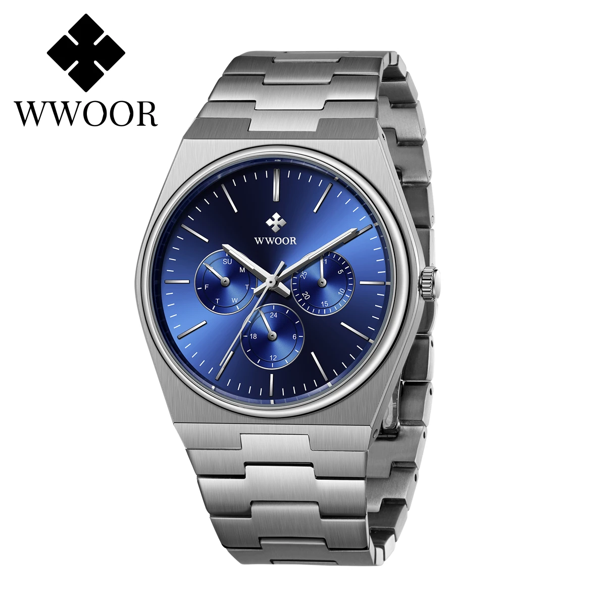 

WWOOR Luxury Men Quartz Wristwatches Sapphire Stainless Steel Waterproof Luminous Automatic Week Date Watch for Men Reloj Hombre
