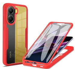 Enhanced Full Body Protection Case with Double-Sided Clear Cover for Poco X7 (Red)