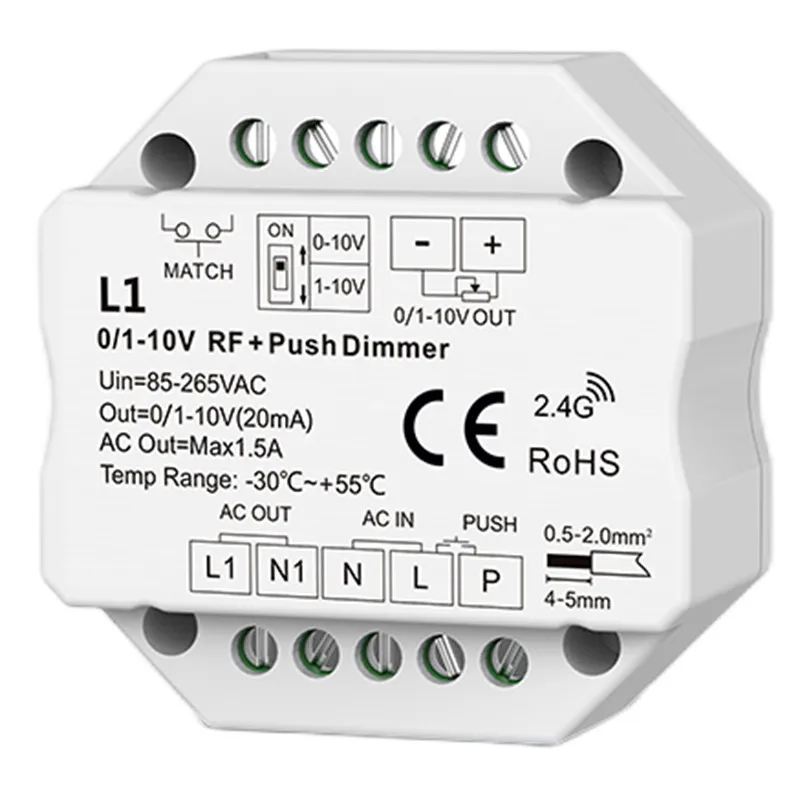 Bluetooth Push Dimmer 2.4G Dimming Remote Controller RF to 1 Channel 0/1-10V Dimmer ZigBee + RF L1 L1(WT) L1(WZ) L1(WB) smart light switch led dimmer switch led dimmer controller smart dimmer switch lamp dimmer power cords dimmer switch
