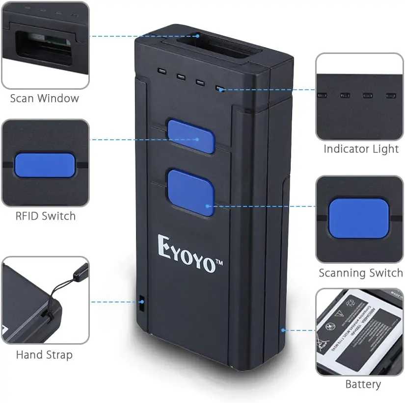 Eyoyo Wireless Bluetooth 1D Barcode Scanner Mini Laser Code Reader 2.4G Wireless & Wired Pocket Bar Code Gun IOS Android Windows