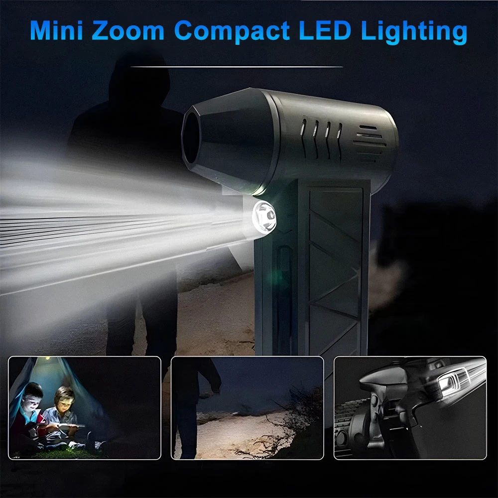 Mini Turbo Jet Fan 130000RPM Powerful Electric Air Duster Vacuum Cleaner Adjustable Wind Speed Brushless Violent Fan w/Light