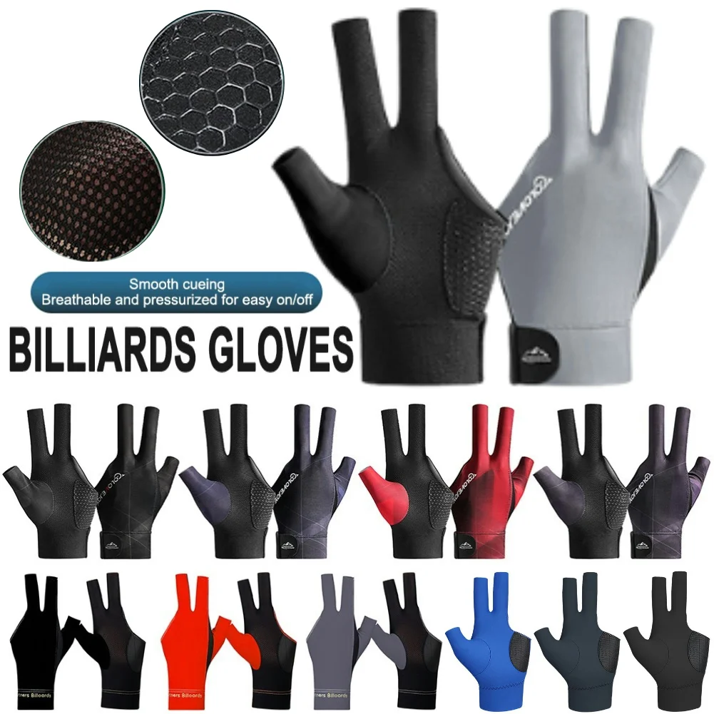 Open Finger Billiard Gloves Breathable Polyester Snooker Pool Gloves Antiskid Smooth Soft Portable Reusable Training Accessories