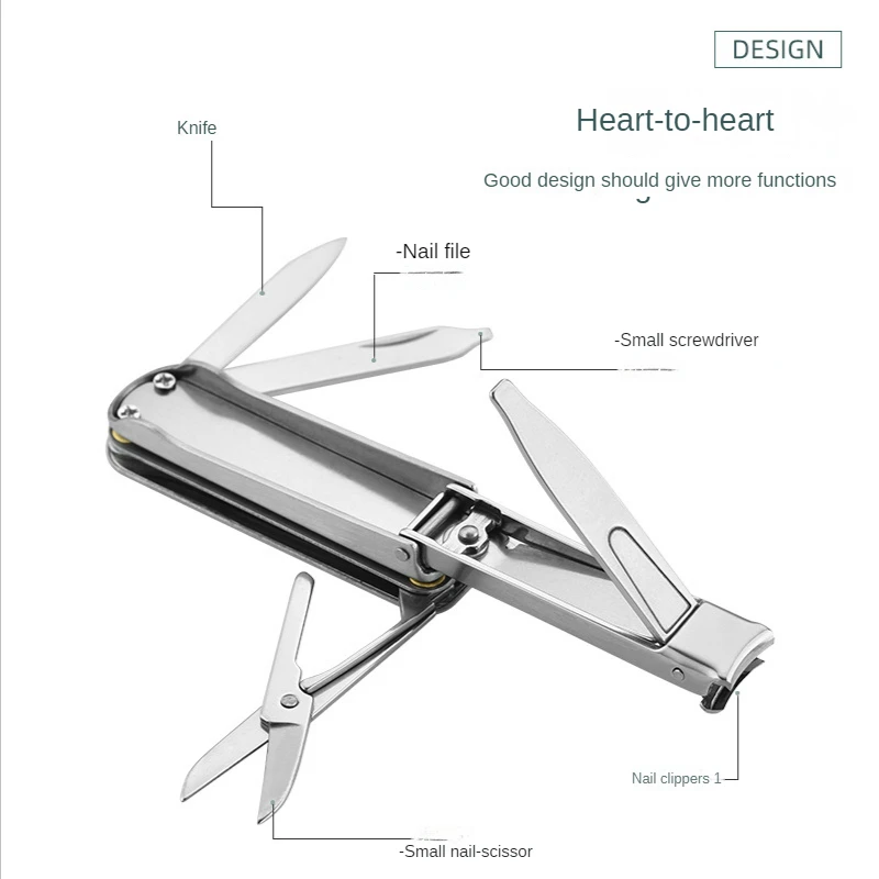 4 In 1 Folding Nail Clippers Scissors Manicure Nail Cutter Stainless Steel Clipper Nippers Toenail Multifunctional Tools