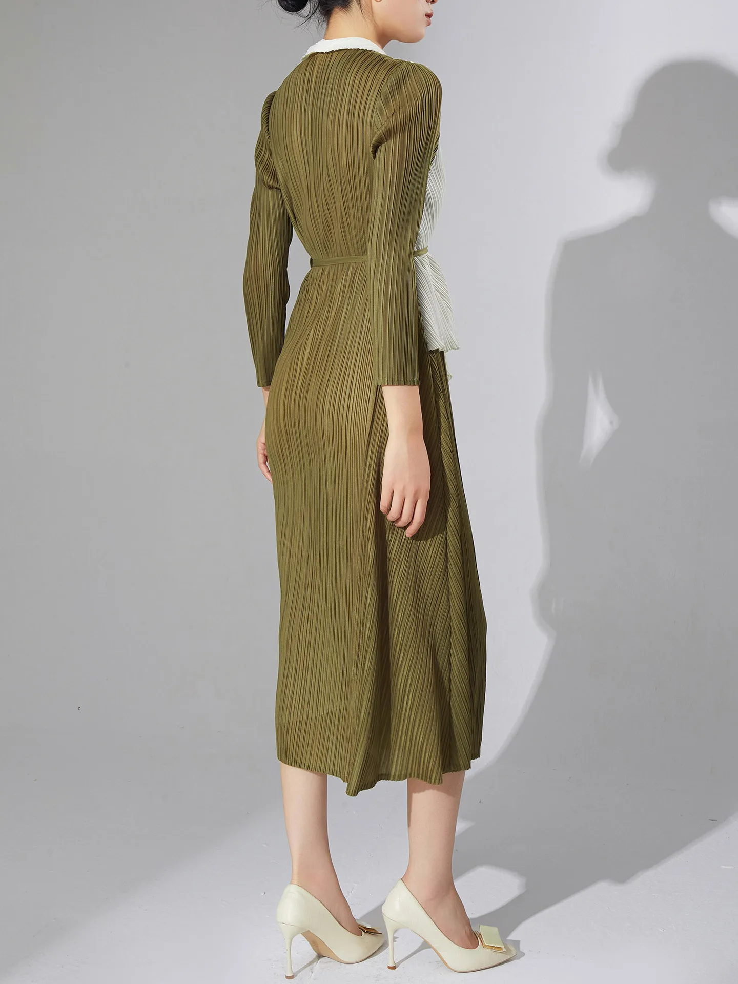 

2023 New Autumn Elegant Women's Seven-sleeve A- Line Skirt Lace-up Waist Fake Two-piece Dress Mid-length