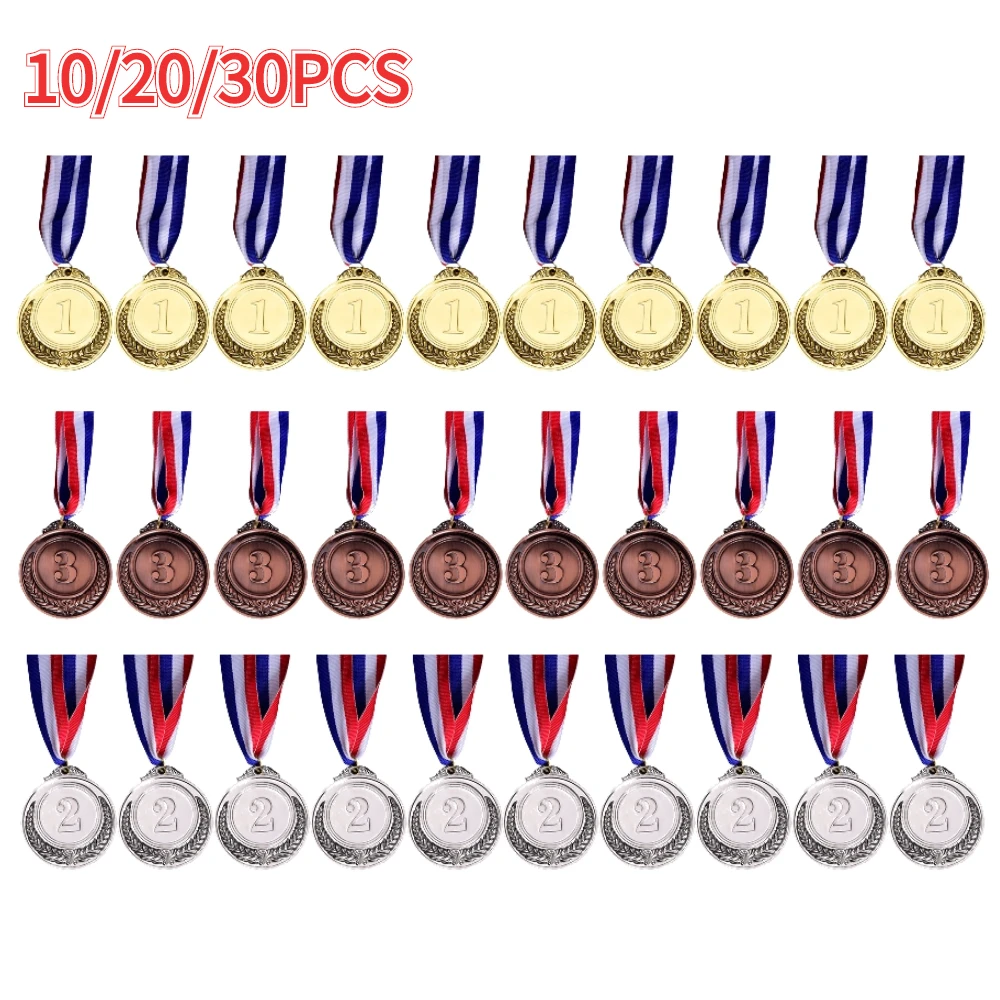 Award medals 10/20/30pcs Metal Award Medals with Neck Ribbon Gold Silver Bronze Prizes for Sports Competition Games Souvenir Gift