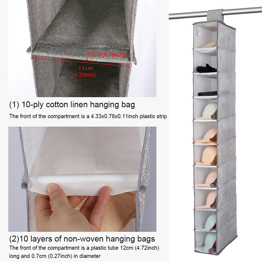 Hanging Closet Organizer, 10 Shelves Hanging Shoe Organizer for Closet  Breathable Poly Canvas for Shoes 87HA - AliExpress