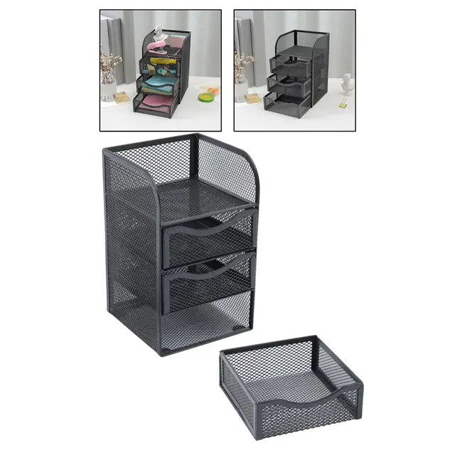 Organizer Scrivania Metallico 2 Livelli - Portadocumenti A4, Nero, Con Maniglia - Foto 6