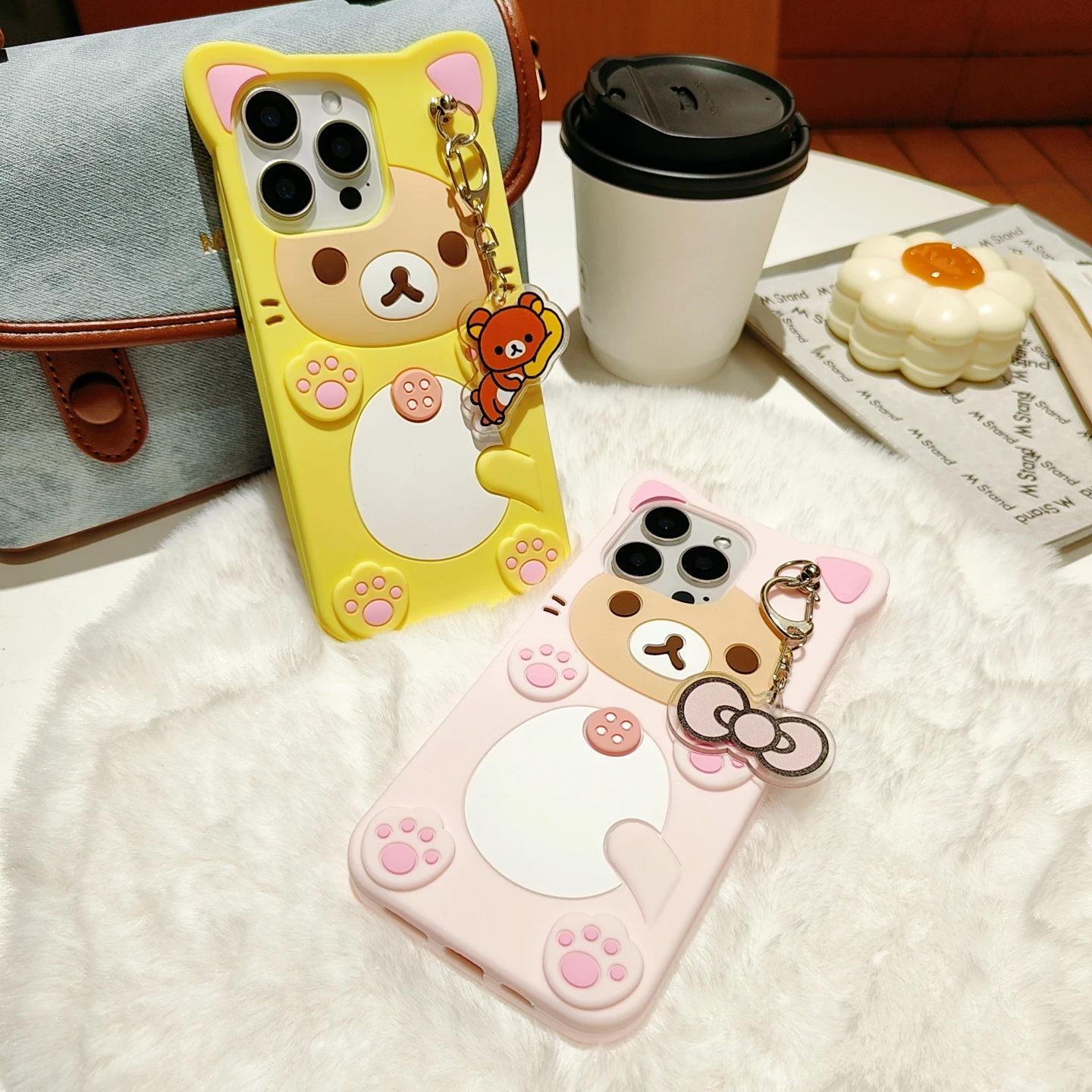 Charming 3D Rilakkuma Phone Case with Key Chain Pendant