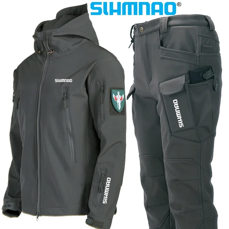 Men's Winter Warm and Fluffy Soft Shell Clothing, Skiing and Mountaineering Clothing, Cold Proof Outdoor Fishing Jacket Set