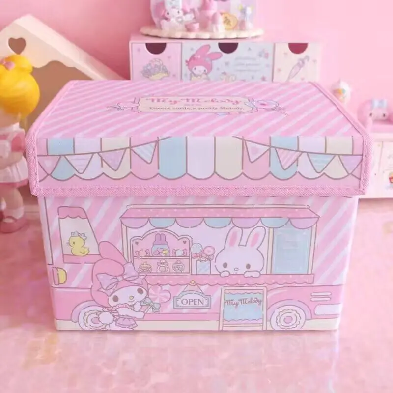 

Милый мультяшный контейнер для хранения Sanrios в спальню My Melody Kuromi Cinnamoroll Kittys, милый аниме тканевый контейнер для хранения с крышкой, Органайзер
