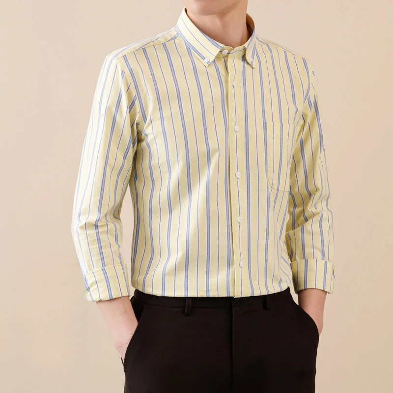 plus size100%cotton oxford long-sleeve shirts for men slim fit casual plain shirt plaid striped tops elegangt designer clothes