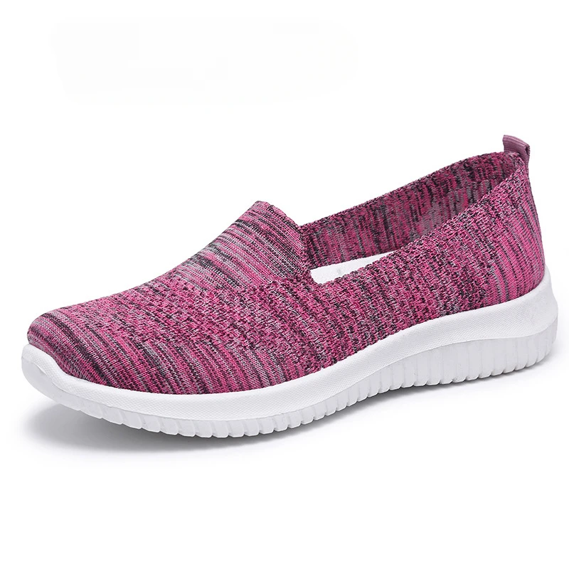 Knitted breathable mesh women's shoes casual and comfortable walking shoes soft sole non-slip elderly shoes