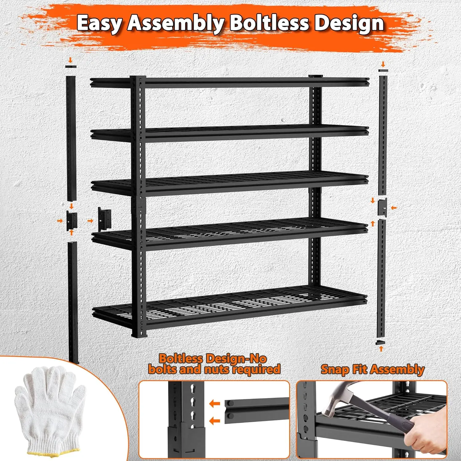Garage Shelving, 3300 LBS Capacity Storage Shelves Heavy Duty 5 Tier Adjustable Metal Organizer Wire Rack 60"L x 24"W x 78"H 6
