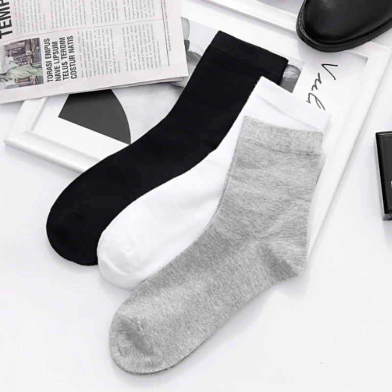 Men's Socks 5 Pairs / Lot Black White Gray Business Casual Sock Crew Soft Calcetines Breathable Spring Summer for Male_voghion.com