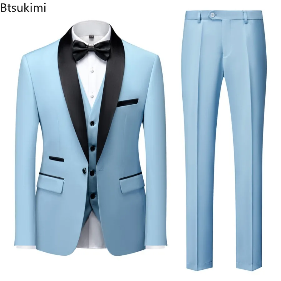 Plus Size S-6XL Men's Casual Business Suits High End Brand Boutique Fashion Blazer Vest Pants Groom Wedding Dress Three-pieces