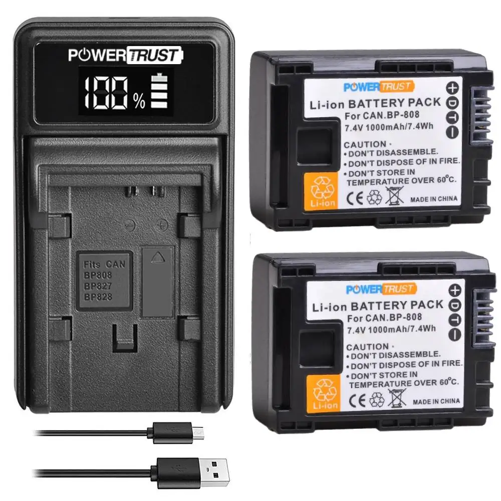 PowerTrust BP-808 Bateria BP 808 Battery +Charger for Canon BP-827 BP 827 BP-819 BP-807 BP-809 HF20 HF21 HFS10 HFS30 FS10 FS11