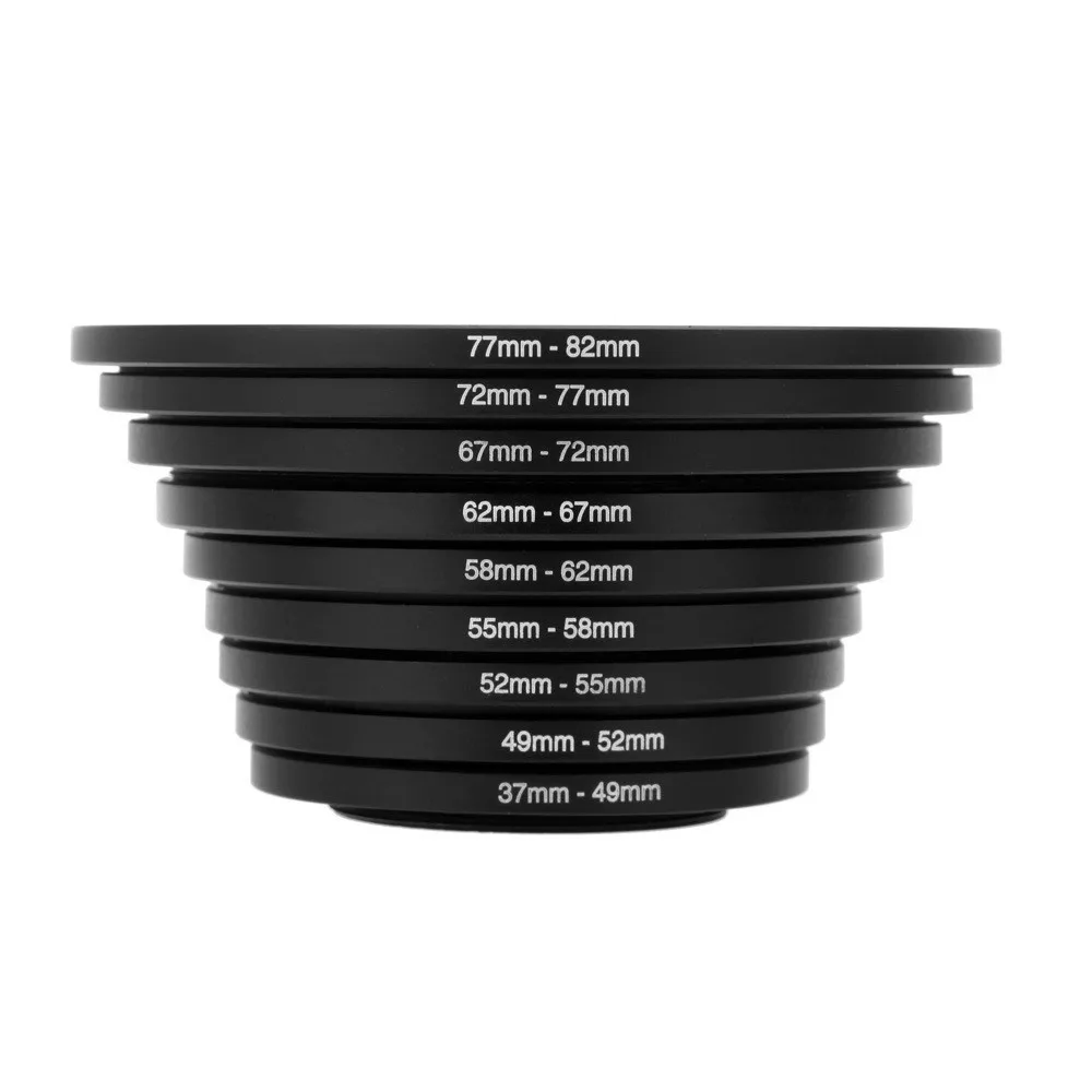 Professional Camera Lens Filter Ring Adapter Kit – 9/18-Piece Stepping Ring Set (37-82mm)