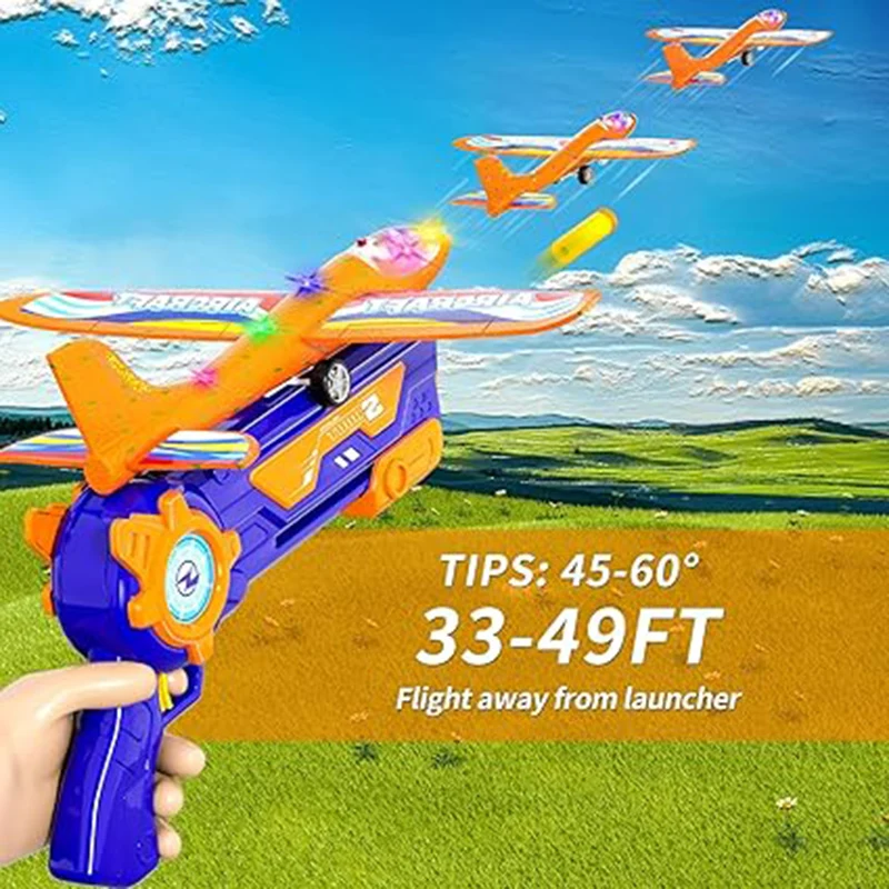 TEMI 4-Pack Foam Planes With 2 Launchers. For Boys 3-8. 4 LED Planes & 20 Darts. Outdoor Toys. 4
