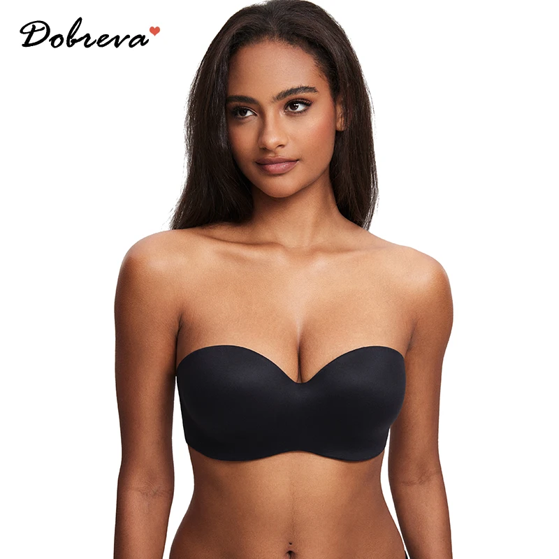 

DOBREVA Women's Strapless Padded Push up Plus Size Seamless Underwired Bandeau Convertible Bras Underwear