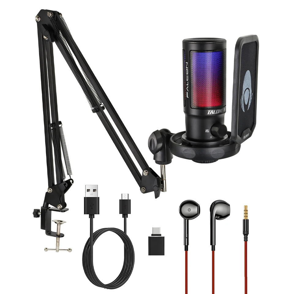 RGB Gaming PC USB Microphone with Boom Arm