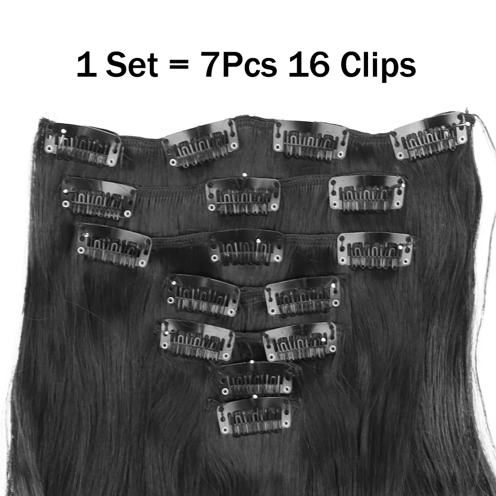 Synthetic 24Inch 16 Clips In Hair Extensions 7Pcs/Set Long Wavy Hairstyles Blonde Brown Heat Resistant Hairpiece For Women