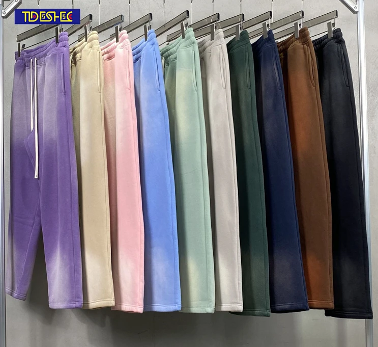 

Unisex Casual Loose Gradient Distressed Straight Pants Retro Winter Washed 360sm Fleece Sweatpants for Men