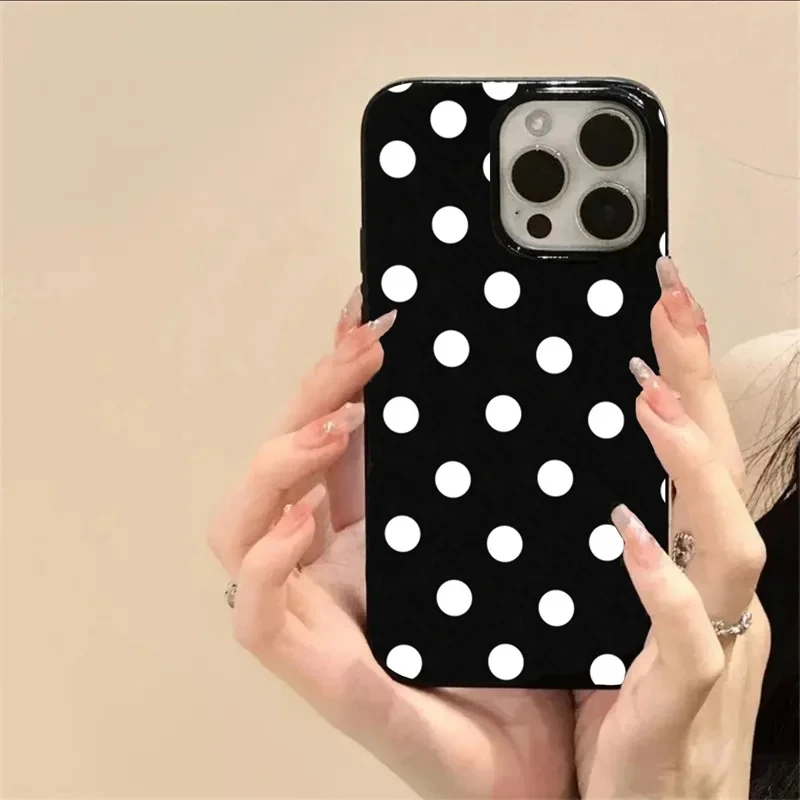 Polka Dots Full Screen Black Phone Case - Creative White Design Cover