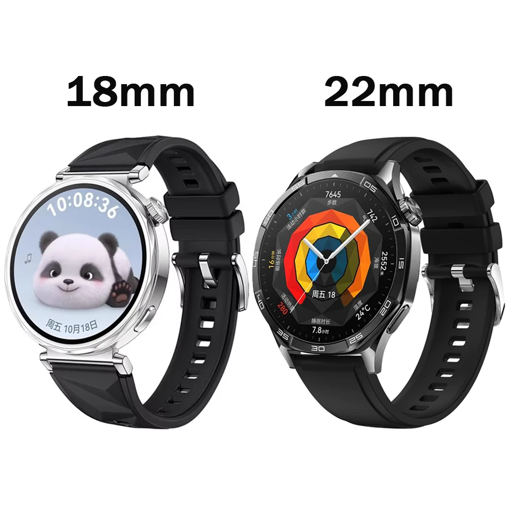 Silicone Sport Bracelet Strap, 18mm/22mm, Compatible with Smartwatches