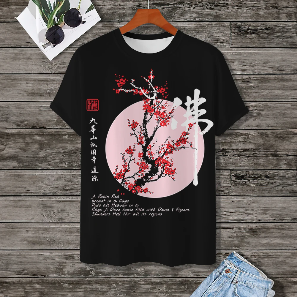 

Men's T-Shirt Japanese T-Shirt Tops Fashion Short Sleeved Tees 3d Cherry Blossom Pattern New Summer Plus Size Clothing