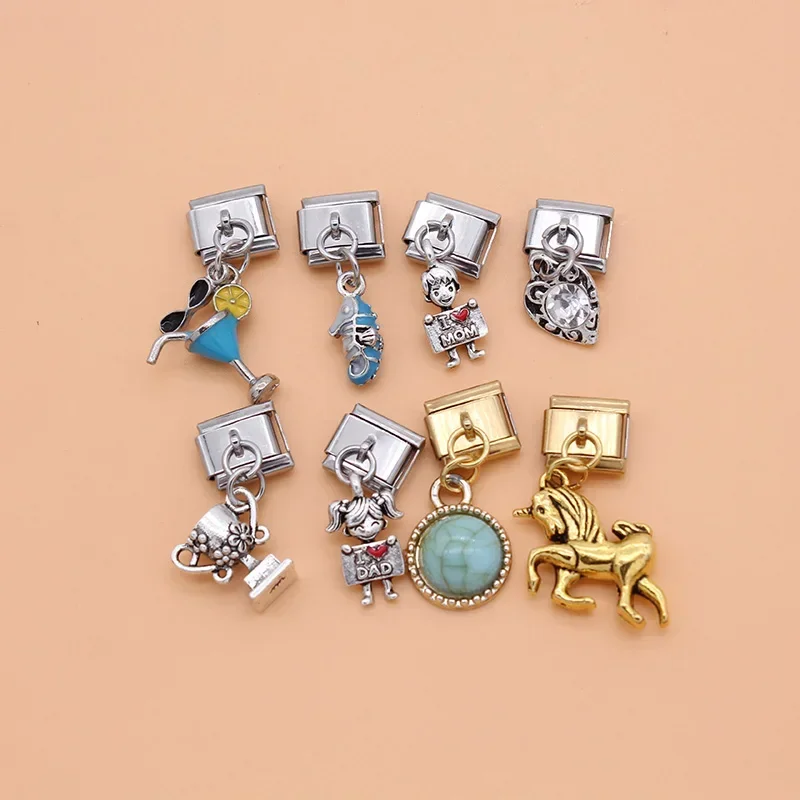 Charm Bracelet 9mm Width Daisy Horse Heart Boy Girl Trophy Italian Stainless Steel Fit Bracelet Jewelry Making