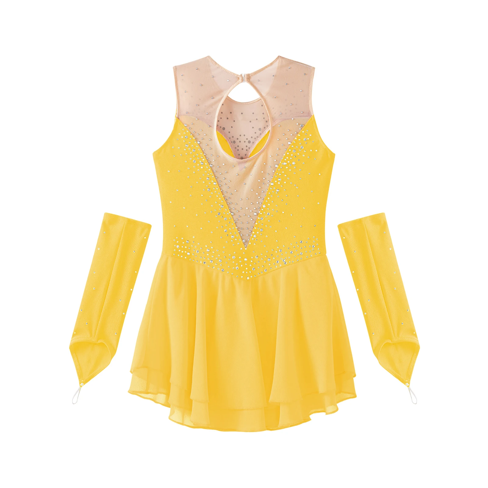 Teen Mädchen Figur Eislaufen Kleid glänzenden Strass Trikot Tutu mit Handschuhen Ballett rhythmische Gymnastik lyrische Tanz Tanz kleidung – Detail 10