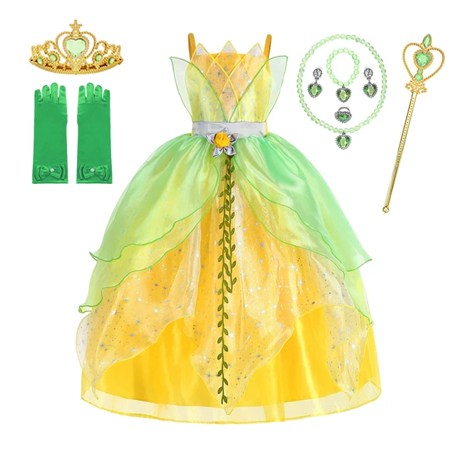 thumbnail image 1 of Disfraz de Tiana de Hada de Navidad para niñas, vestido de princesa de campana Tinker, alas de elfo, diadema, varita, vestidos de fiesta de cumpleaños elegantes, 1 of 5
